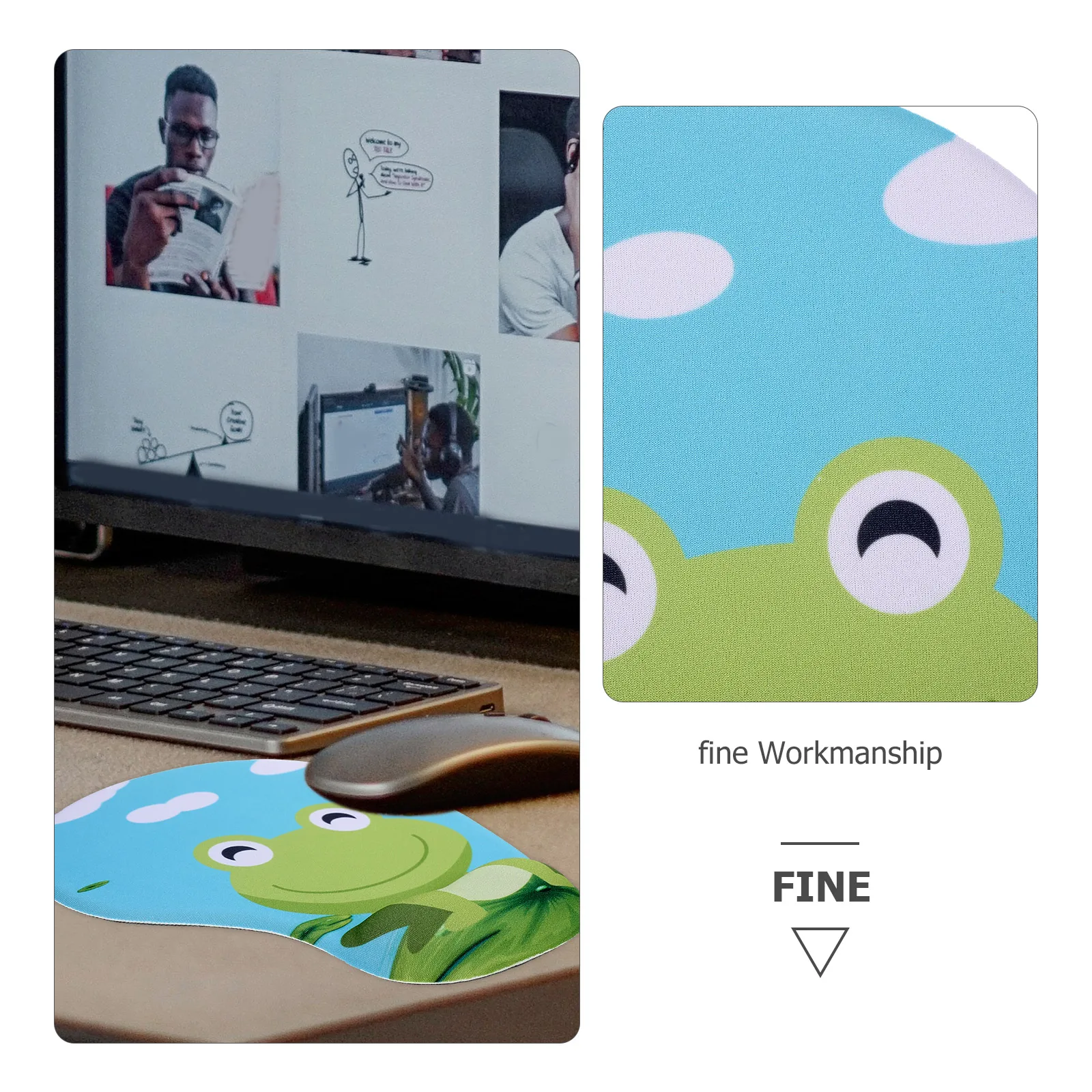 Decorative Frog Pattern Mouse Pad Water Washable Non-Slip Base for Computer Laptop Gaming Office Home Daily Use