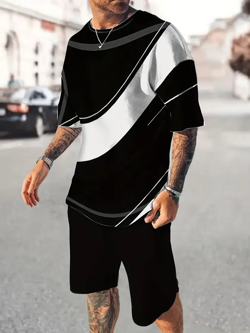 Men's Suit Casual Simple Pattern Printing T-shirt Hawaiian Casual Vacation T-shirt Two Piece Quick Drying Short Sleeved Men Set
Men's Suit Casual Simple Pattern Printing T-shirt Hawaiian Casual Vacation T-shirt Two Piece Quick Drying Short Sleeved Men Set