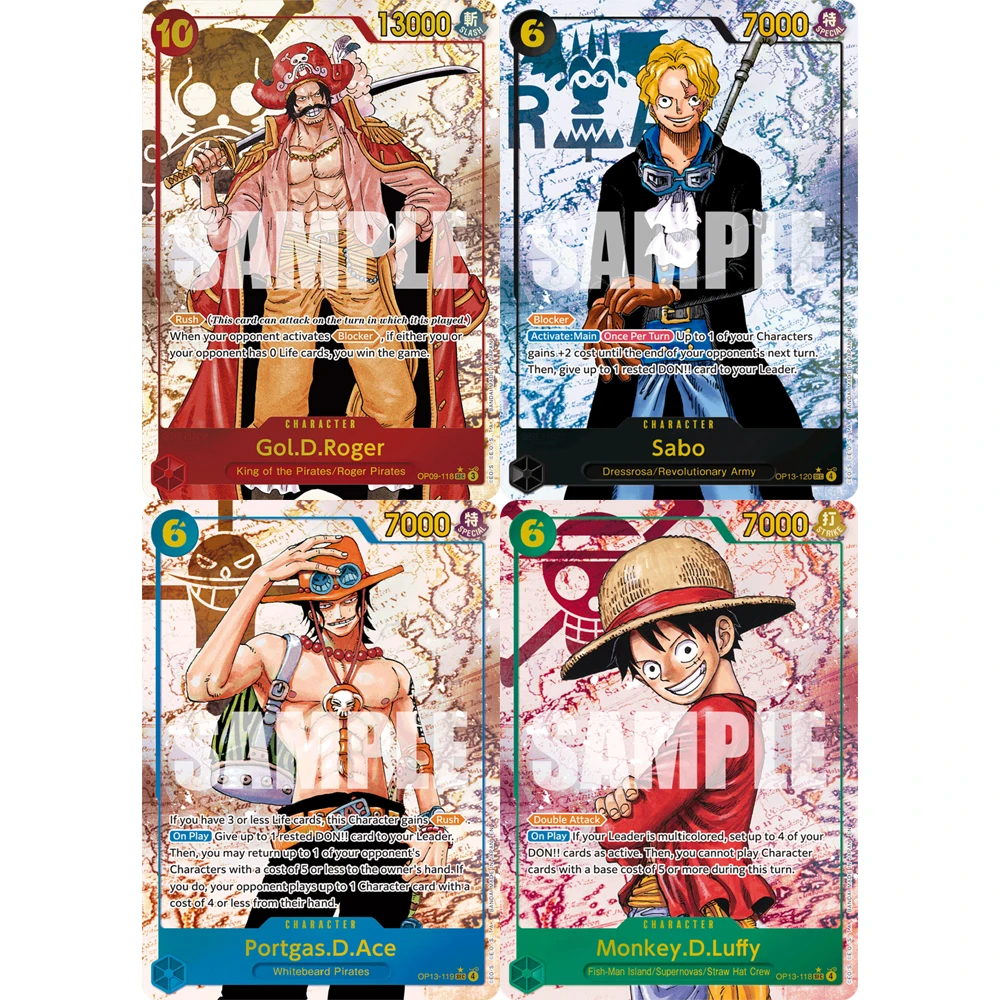 ONE PIECE Collection Cards Gol.D.Roger Monkey D. Luffy Sabo OP13-118 EN DIY High Quality Self Made Game Anime Cards Gift Toy
ONE PIECE Collection Cards Gol.D.Roger Monkey D. Luffy Sabo OP13-118 EN DIY High Quality Self Made Game Anime Cards Gift Toy