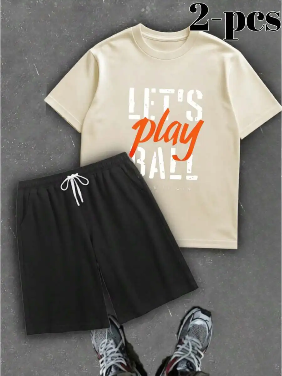 Men 2-Piece Set Beige Basketball Print T-Shirt And Black Shorts With Pockets Casual Summer Outfit
Men 2-Piece Set Beige Basketball Print T-Shirt And Black Shorts With Pockets Casual Summer Outfit