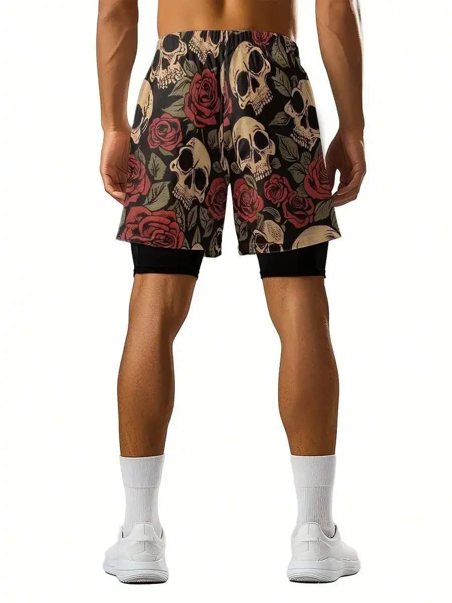 Mens 2-In-1 Skull Rose Print Shorts Quick-Dry Breathable Outdoor Sports Training Pants
Mens 2-In-1 Skull Rose Print Shorts Quick-Dry Breathable Outdoor Sports Training Pants