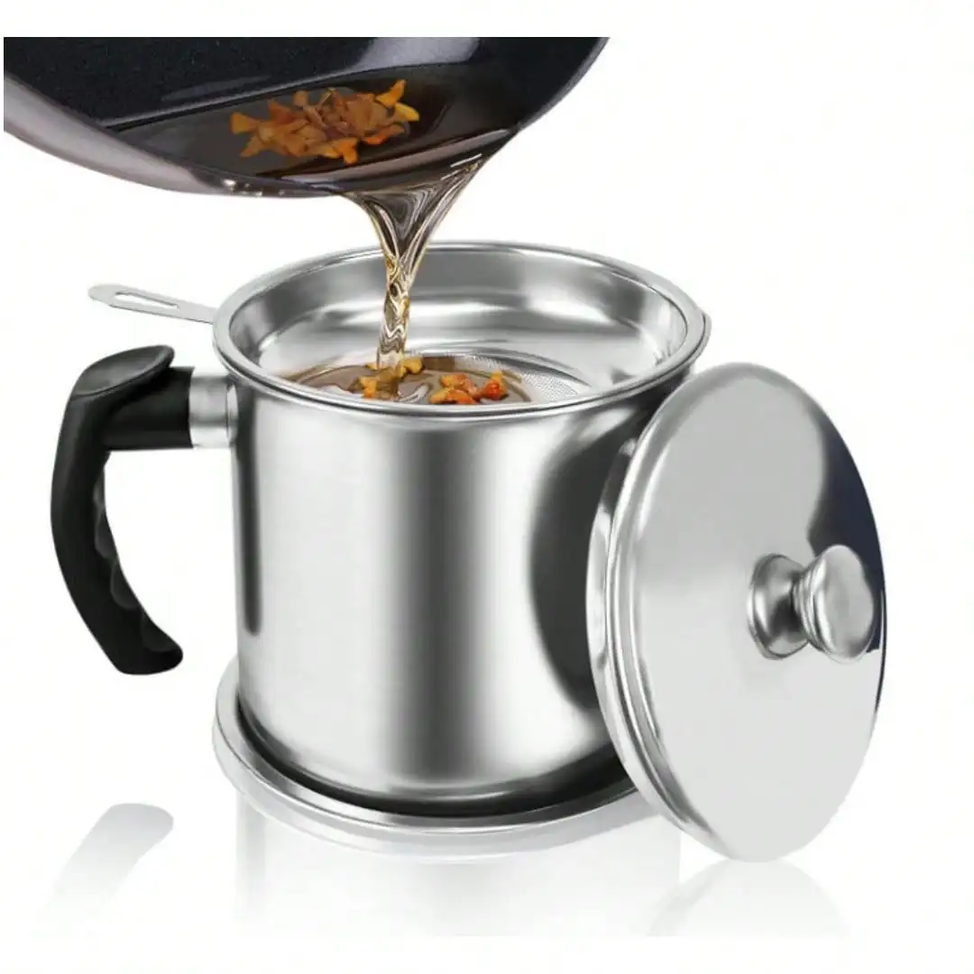 1.3L/46oz Stainless Steel Bacon Grease Container w/ Strainer & Anti-Slip Coaster
1.3L/46oz Stainless Steel Bacon Grease Container w/ Strainer & Anti-Slip Coaster
