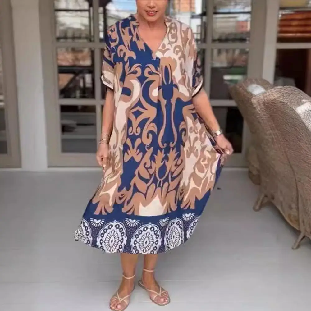 Retro Midi Dress Vintage Colorblock A-line Dress with Side Pockets Short Sleeves for Women Summer Midi Length V Neck Loose Fit
Retro Midi Dress Vintage Colorblock A-line Dress with Side Pockets Short Sleeves for Women Summer Midi Length V Neck Loose Fit