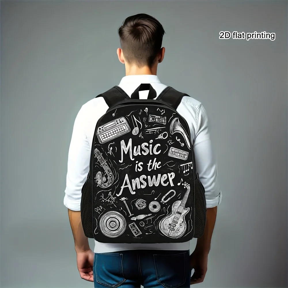 1 вместительный рюкзак с плоским 2D-принтом Music Graffiti Rhapsody | Черная дорожная сумка через плечо из полиэстера с моющейся молнией.
1 вместительный рюкзак с плоским 2D-принтом Music Graffiti Rhapsody | Черная дорожная сумка через плечо из полиэстера с моющейся молнией.