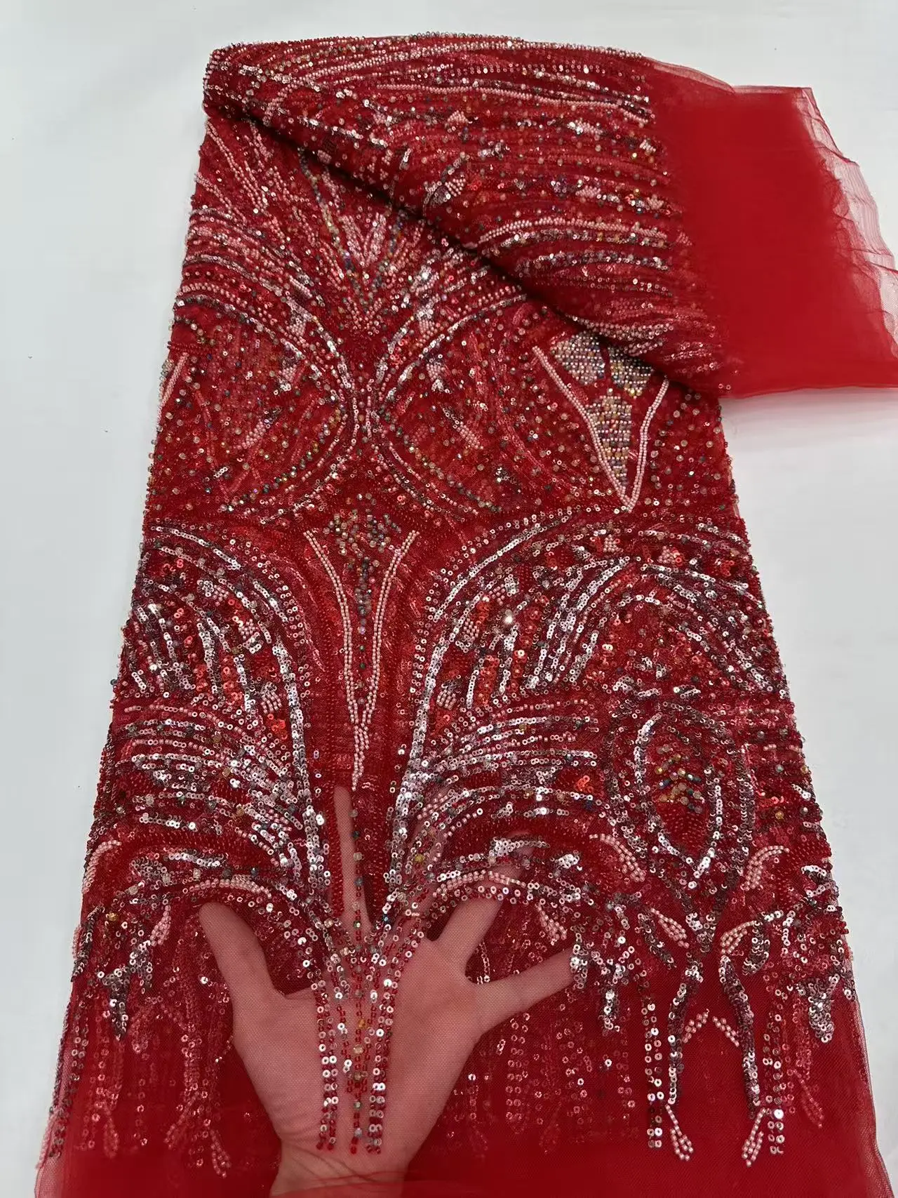 African Red Lace Fabric 2026 High Quality Nigerian Sequins Beads Lace Fabric French Laces Fabric For Party Dress Sewing M497-1
African Red Lace Fabric 2026 High Quality Nigerian Sequins Beads Lace Fabric French Laces Fabric For Party Dress Sewing M497-1