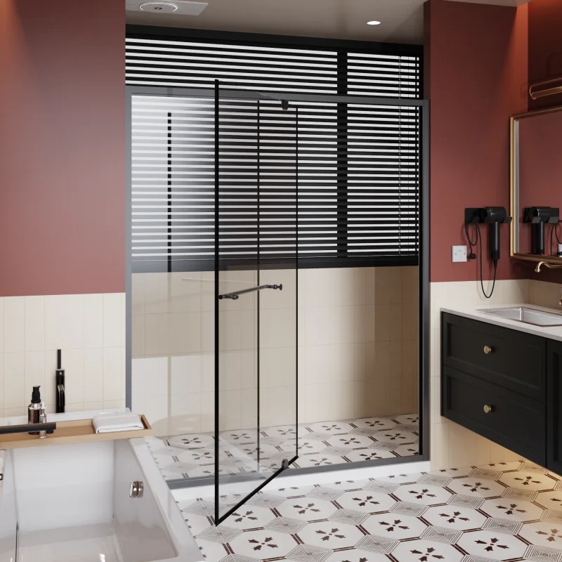 56-60.in W x 72.in H Pivot Shower Door, 1/4 inch Thick Clear Tempered Glass Swing Shower Door with Stainless Steel Handle, Bl
56-60.in W x 72.in H Pivot Shower Door, 1/4 inch Thick Clear Tempered Glass Swing Shower Door with Stainless Steel Handle, Bl