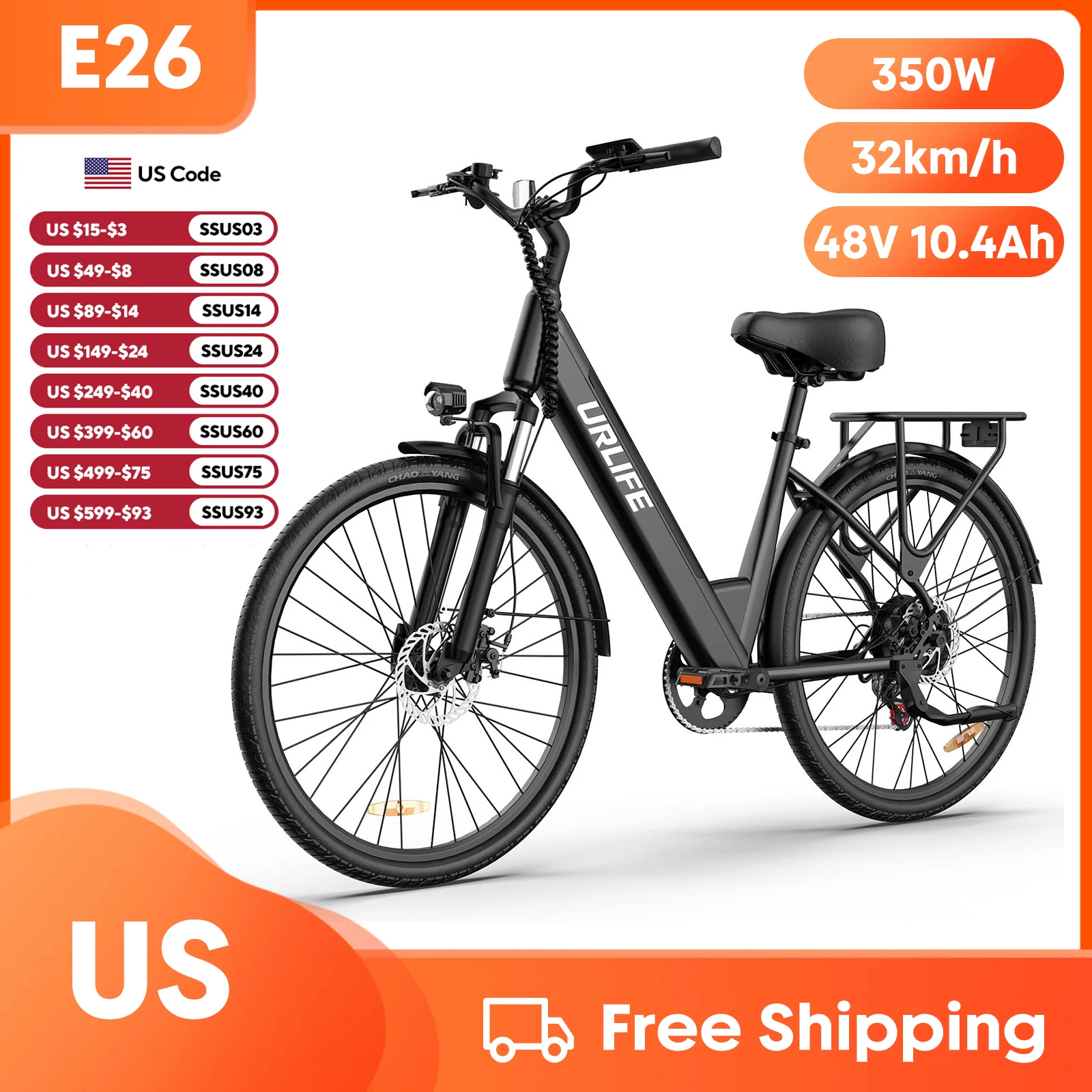 Electric Bicycle 26" Electric Bike for Adults 750W Peak Motor 48V 10.4Ah Battery 20MPH City Commuter E-bike E26
Electric Bicycle 26" Electric Bike for Adults 750W Peak Motor 48V 10.4Ah Battery 20MPH City Commuter E-bike E26