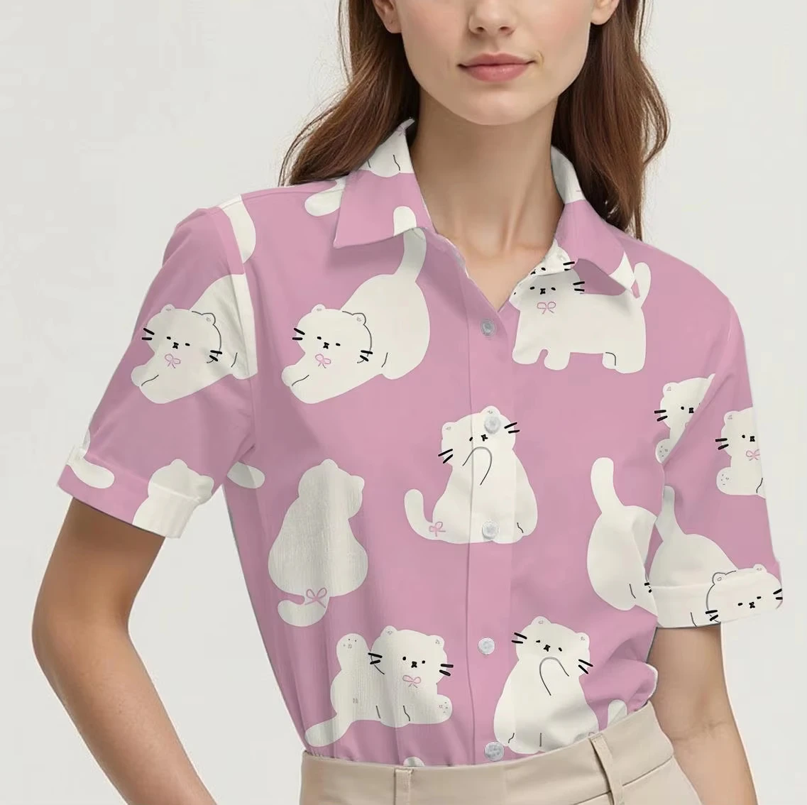 2026 summer shirt for women with cat pattern design, 3d print breathable and suitable for everyday wear, fashionable and casual
2026 summer shirt for women with cat pattern design, 3d print breathable and suitable for everyday wear, fashionable and casual