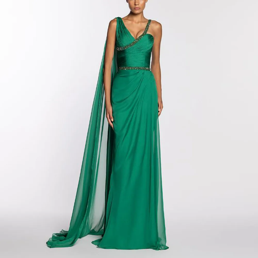 Customized Bead Waist Evening Dresses One Shoulder Mermaid Special Occasion Dress with Cape Draped Chiffon Maxi Dresses
Customized Bead Waist Evening Dresses One Shoulder Mermaid Special Occasion Dress with Cape Draped Chiffon Maxi Dresses