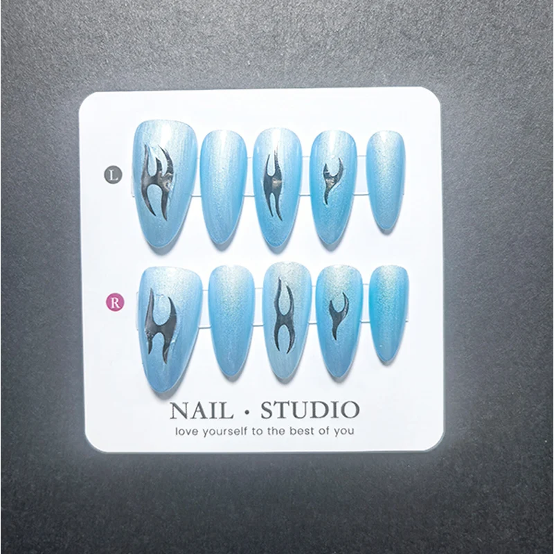 10Pcs Blue Aurora Mirror Powder Press on Nails, Leopard Print and Flame Pattern Fake Nails with Bow and Sapphire Gemstone
10Pcs Blue Aurora Mirror Powder Press on Nails, Leopard Print and Flame Pattern Fake Nails with Bow and Sapphire Gemstone