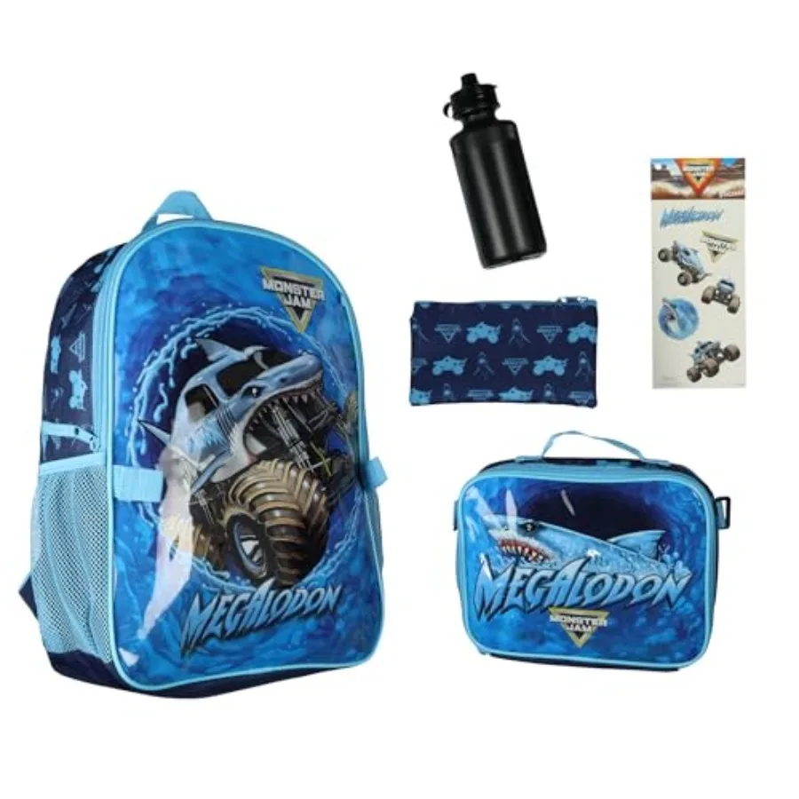 Monster Jam Megalodon 5-Piece Backpack Mega Set with Detachable Lunch box Water Bottle Pencil Case and Stickers Set
Monster Jam Megalodon 5-Piece Backpack Mega Set with Detachable Lunch box Water Bottle Pencil Case and Stickers Set