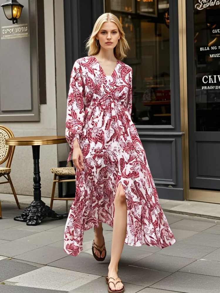 Taop&Za2025 Women's Long Sleeve Printed Wrap Dress with Drawstring Waist and Cuffs Flowy and Stylish for Any Occasion
Taop&Za2025 Women's Long Sleeve Printed Wrap Dress with Drawstring Waist and Cuffs Flowy and Stylish for Any Occasion