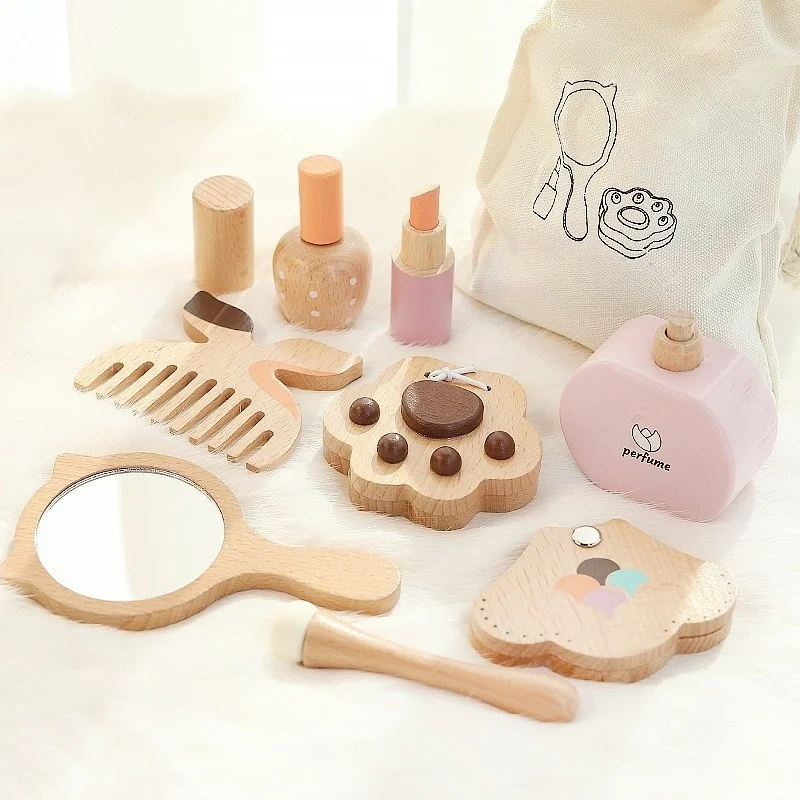 Girls' wooden household cosmetics toy set mirror comb perfume lipstick eye shadow powder birthday gift
Girls' wooden household cosmetics toy set mirror comb perfume lipstick eye shadow powder birthday gift