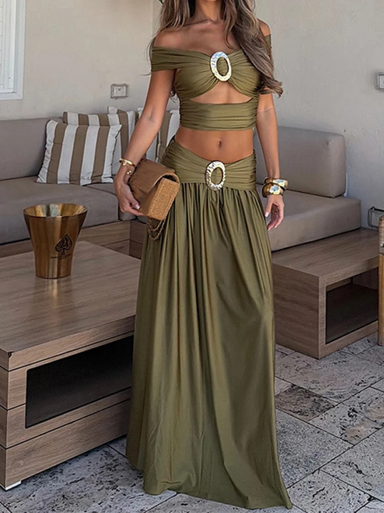 Spring Off Shoulder Crop Top & High Waist Long Skirts Set Sexy Strapless Bandage Hollow Out Women's Suit Summer Two Piece Outfit
Spring Off Shoulder Crop Top & High Waist Long Skirts Set Sexy Strapless Bandage Hollow Out Women's Suit Summer Two Piece Outfit