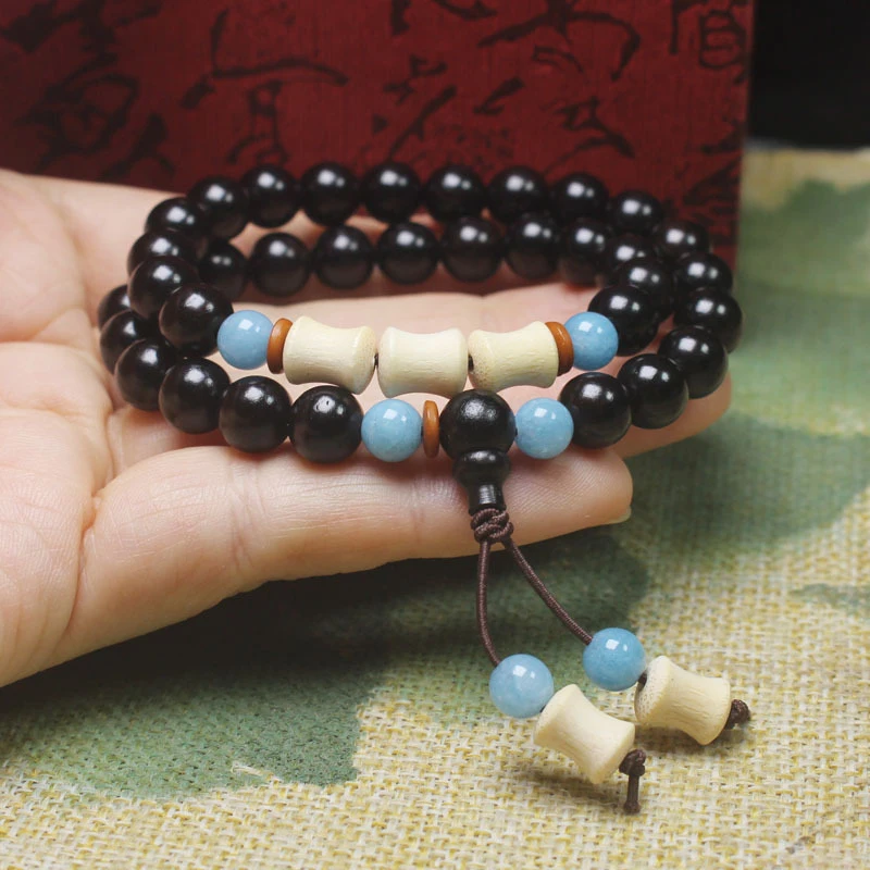 Ebony 8mm double-loop bracelet with golden bamboo and bamboo knot details, multi-loop Buddhist prayer beads, hand-held jewelry,
Ebony 8mm double-loop bracelet with golden bamboo and bamboo knot details, multi-loop Buddhist prayer beads, hand-held jewelry,