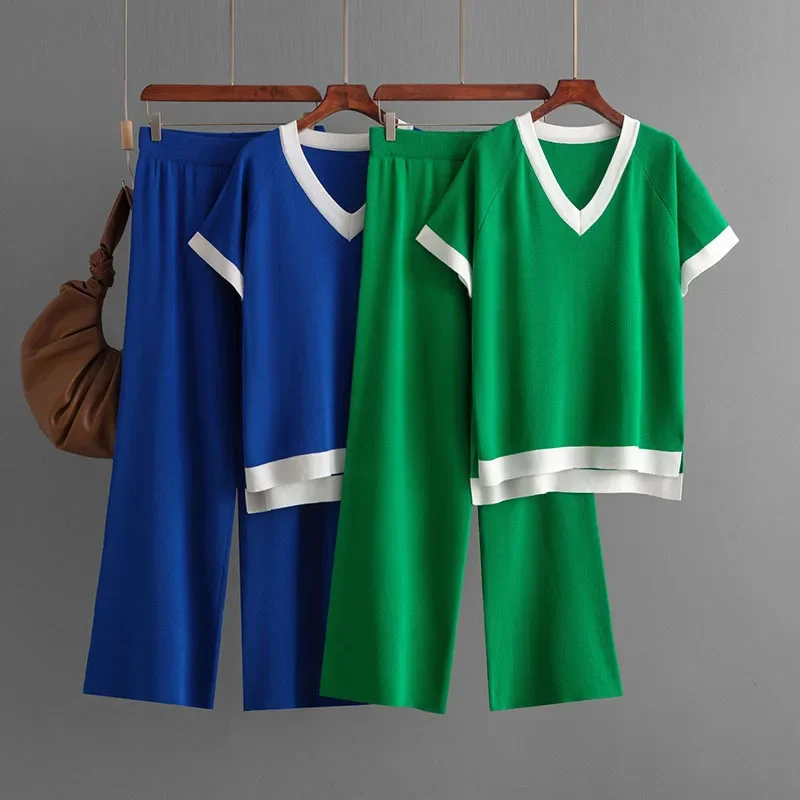 Knitted Womens Outfit Set Fasion Commuter V Neck Short Sleeve Knit Top 2 Piece Slim Trousers Suit Ins Casual Summer Set ZL939
Knitted Womens Outfit Set Fasion Commuter V Neck Short Sleeve Knit Top 2 Piece Slim Trousers Suit Ins Casual Summer Set ZL939