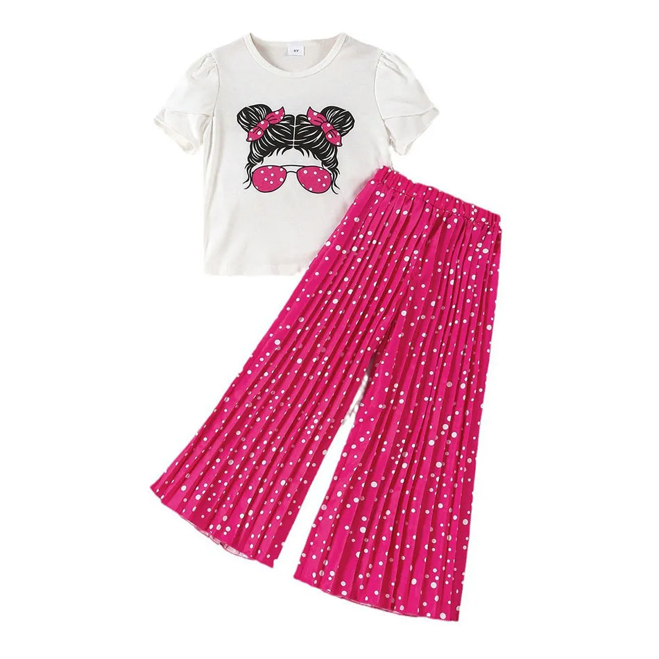 Children's Clothing Girl Summer Avatar Printed Short Sleeved Polka Dot Pleated Wide Leg Pants Two Piece Set
Children's Clothing Girl Summer Avatar Printed Short Sleeved Polka Dot Pleated Wide Leg Pants Two Piece Set