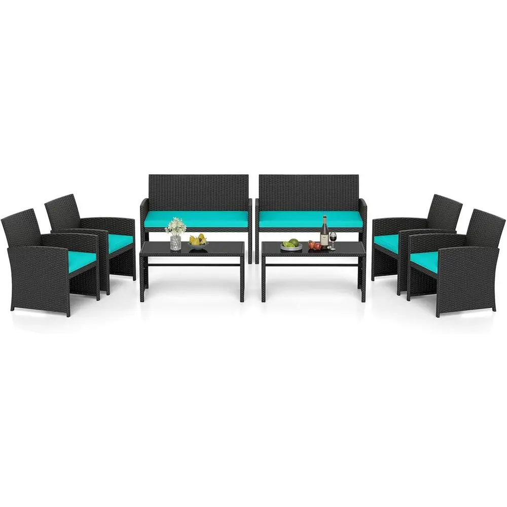8-Piece Outdoor Wicker Sectional Sofa Set with Glass Coffee Table, Loveseat, Chairs, and Cushions for Patio or Garden in Black-T
8-Piece Outdoor Wicker Sectional Sofa Set with Glass Coffee Table, Loveseat, Chairs, and Cushions for Patio or Garden in Black-T