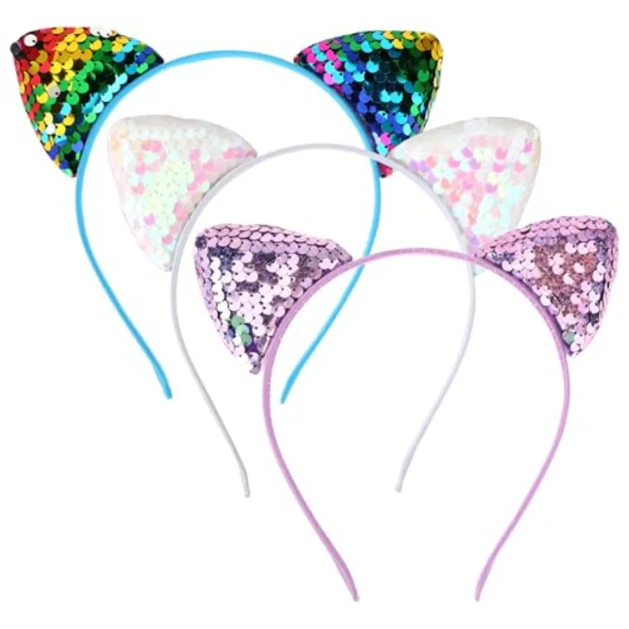 3 Pack Reversible Sequin Cat Ears Headband for Daily Wearing and Party Decoration, Metal Hoop with Glitter Sparkly Sequin Mater
3 Pack Reversible Sequin Cat Ears Headband for Daily Wearing and Party Decoration, Metal Hoop with Glitter Sparkly Sequin Mater