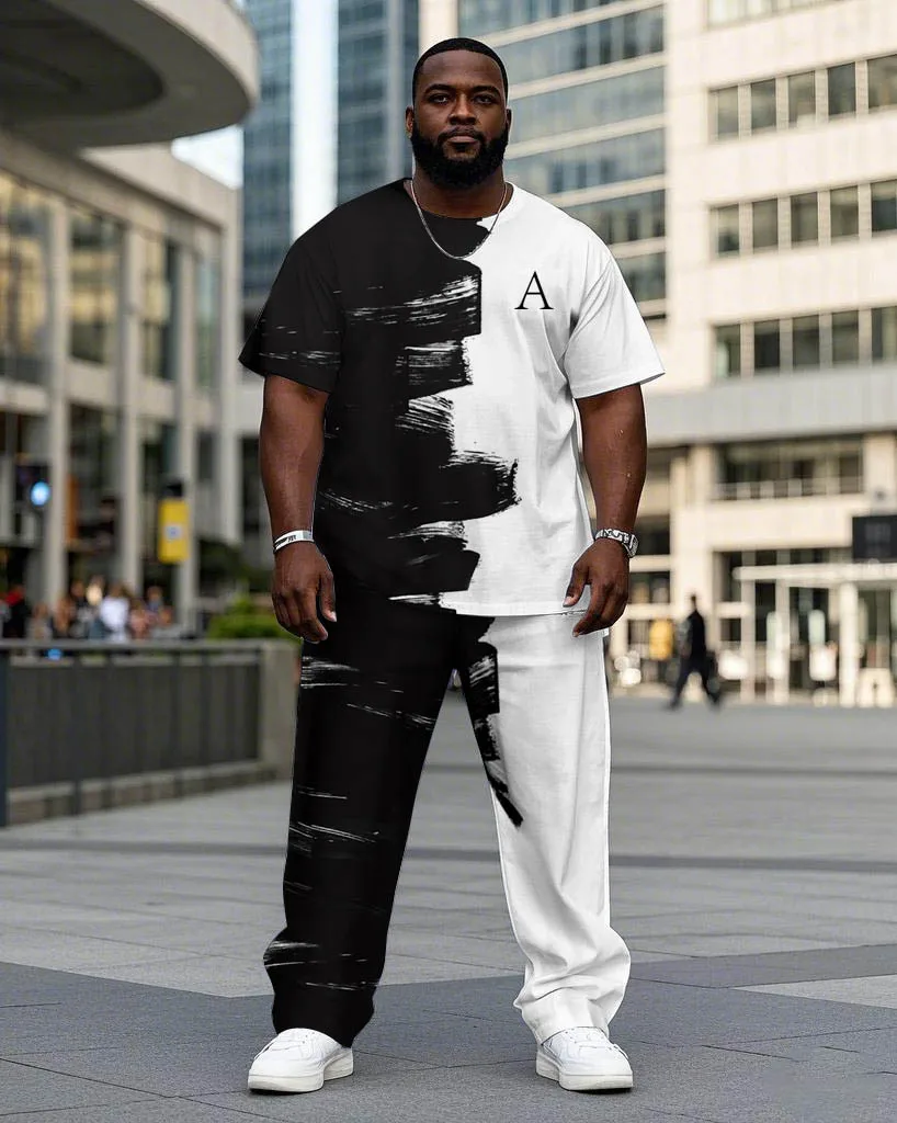 S-9XL Big and Tall Men Black White Brushstroke Print 2-Piece T-Shirt & Pants Streetwear Set
S-9XL Big and Tall Men Black White Brushstroke Print 2-Piece T-Shirt & Pants Streetwear Set