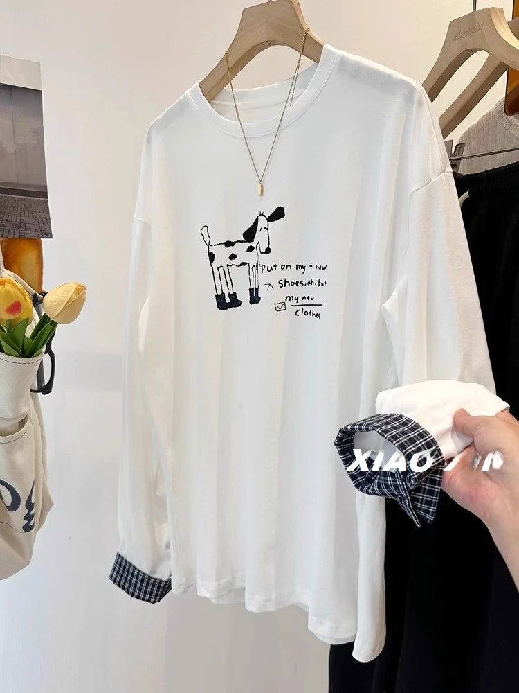 Retro Japanese Style Long Sleeve T-Shirt Women's Loose Top Cartoon Print Plush Finish Dog Spot Pattern Korean Style Commute
Retro Japanese Style Long Sleeve T-Shirt Women's Loose Top Cartoon Print Plush Finish Dog Spot Pattern Korean Style Commute