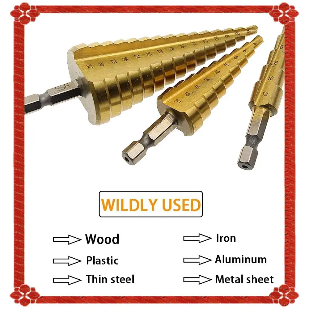 24-Hour Delivery HSS Step Drill Bit Set Of 3, 4-12Mm 4-20Mm 4-32Mm Cone Titanium Wood Metal Hole Cutter Hex Shank Drive Quick Ch
24-Hour Delivery HSS Step Drill Bit Set Of 3, 4-12Mm 4-20Mm 4-32Mm Cone Titanium Wood Metal Hole Cutter Hex Shank Drive Quick Ch