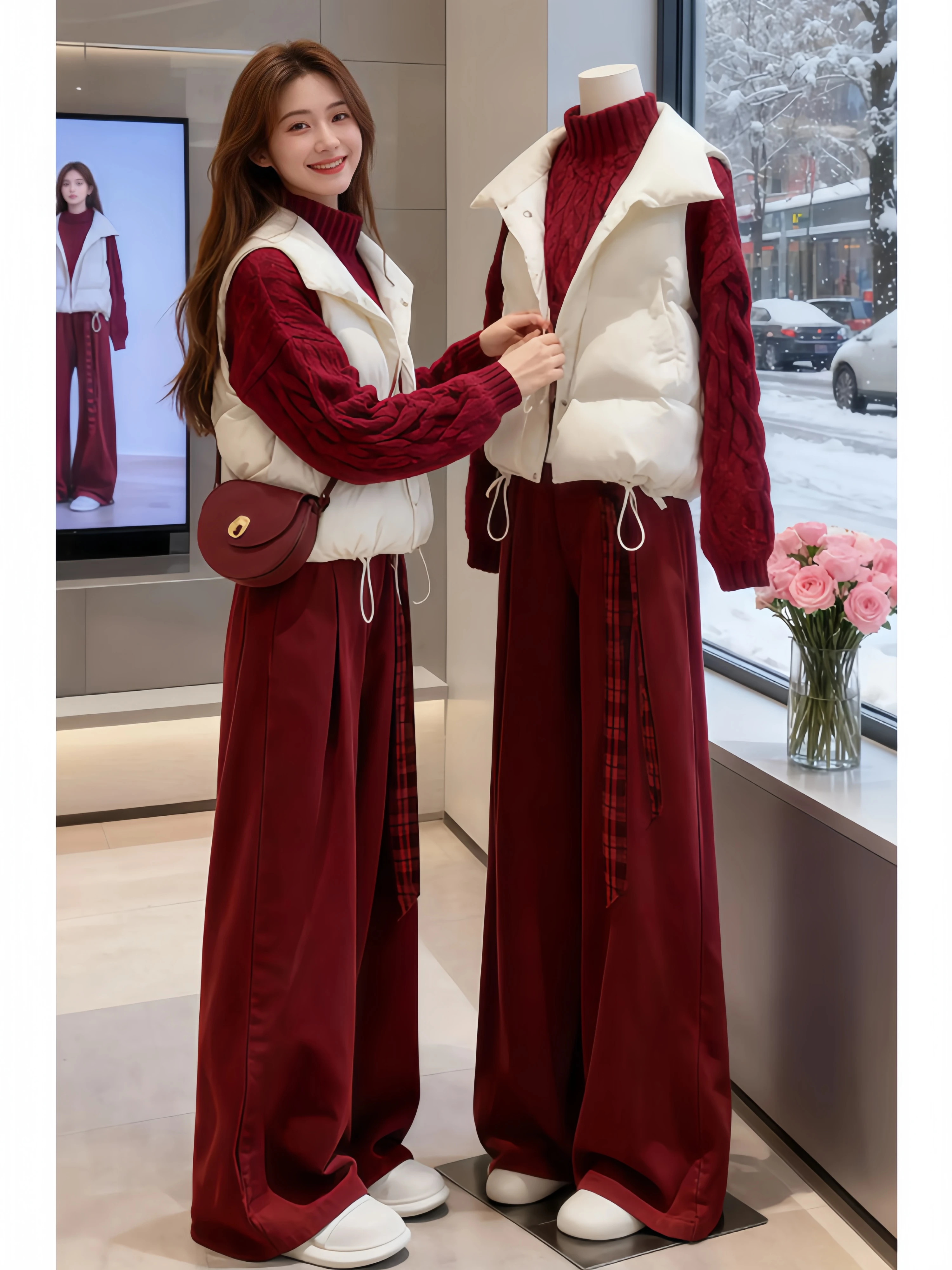 Unique Beautiful Knitted Sweater Set Red Three-piece High-waisted Casual Winter Fashion Ensemble Warm Thickened Fleece Lined
Unique Beautiful Knitted Sweater Set Red Three-piece High-waisted Casual Winter Fashion Ensemble Warm Thickened Fleece Lined