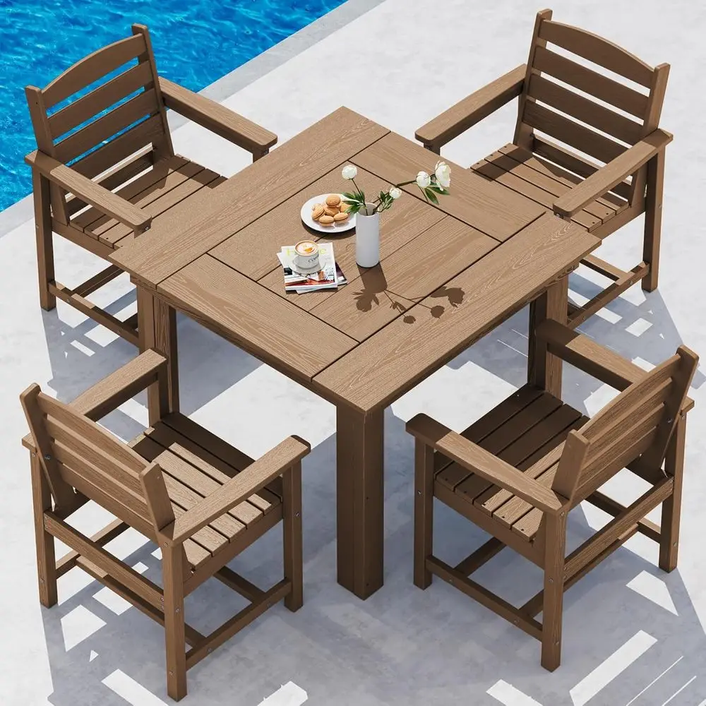 Outdoor Dining Set or 4, HDPE Square Table and Chairs Set All Weather Patio Dining Set with 4 Classic Dining Chairs, 5-Piece Pat
Outdoor Dining Set or 4, HDPE Square Table and Chairs Set All Weather Patio Dining Set with 4 Classic Dining Chairs, 5-Piece Pat