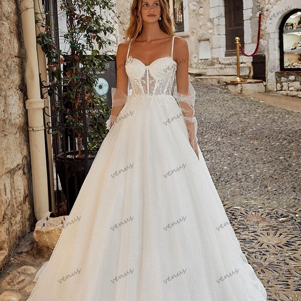 Гламурные свадебные платья, очаровательные свадебные платья, кружевные аппликации на бретельках, халаты трапециевидной формы, Vestidos De Novia по индивидуальному заказу, 2025 г.
Гламурные свадебные платья, очаровательные свадебные платья, кружевные аппликации на бретельках, халаты трапециевидной формы, Vestidos De Novia по индивидуальному заказу, 2025 г.