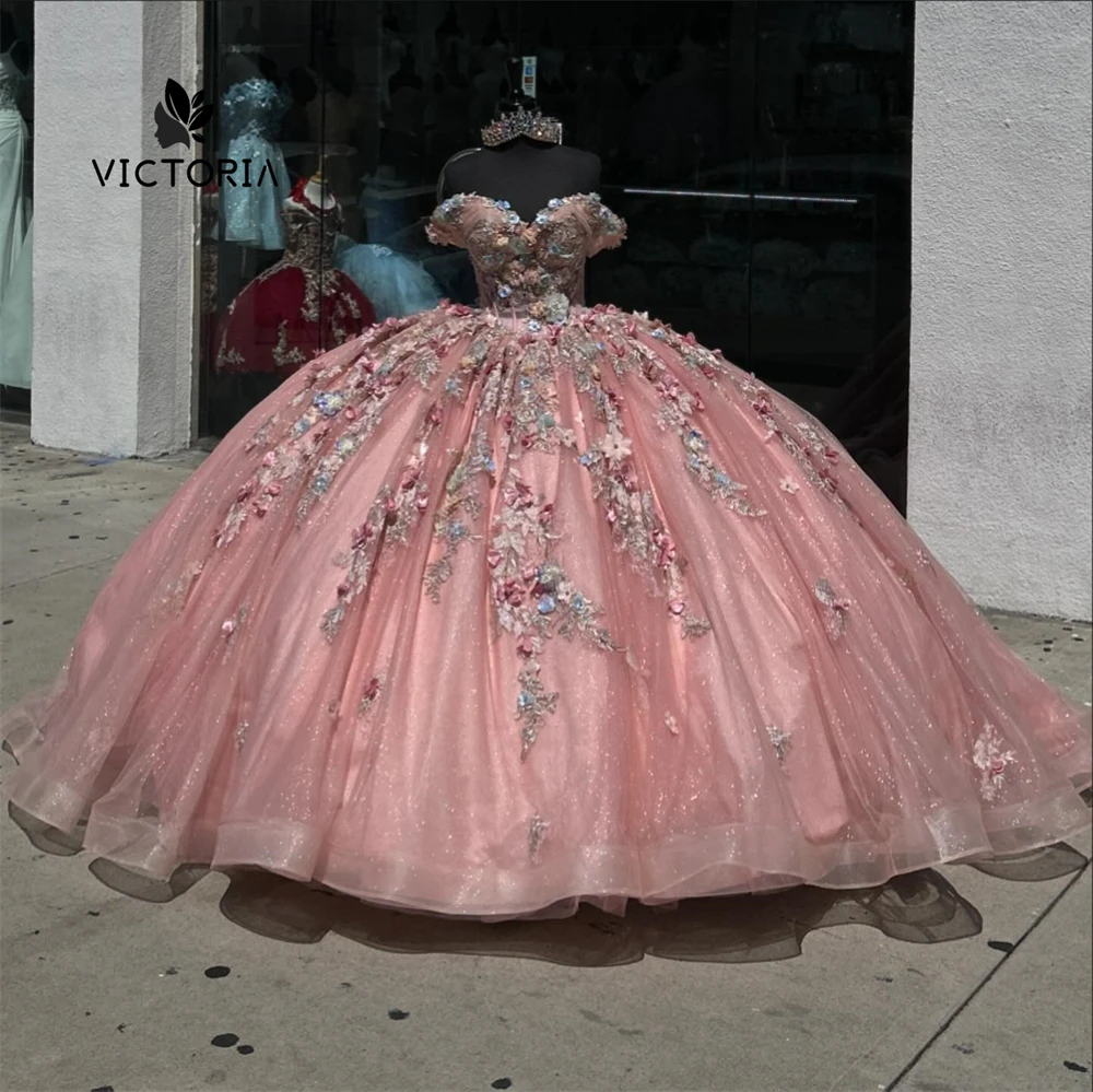 Pink Beaded 3D Flowers Lace Appliques Mexican Quincenara Dresses Off The Shoulder Corset Cinderella Gradutaion Party Ball Gown
Pink Beaded 3D Flowers Lace Appliques Mexican Quincenara Dresses Off The Shoulder Corset Cinderella Gradutaion Party Ball Gown