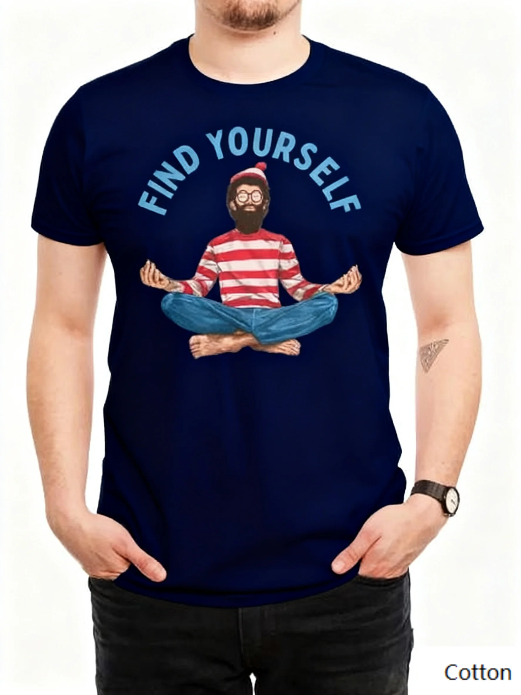Nostalgic Fun Striped Character Meditation Cotton Crew Neck T Shirt with A Creative Print of A Striped - Shirt Character
Nostalgic Fun Striped Character Meditation Cotton Crew Neck T Shirt with A Creative Print of A Striped - Shirt Character
