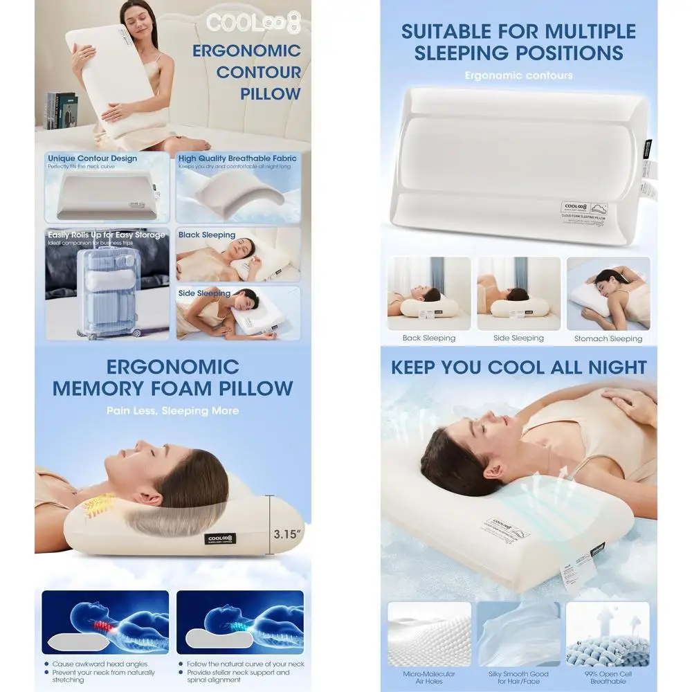 Queen Size Ultra-Slim Orthopedic Pillow for Neck Pain Relief, Cooling Design for Side, Back, and Stomach Sleepers, 3.1 Thick, 1
Queen Size Ultra-Slim Orthopedic Pillow for Neck Pain Relief, Cooling Design for Side, Back, and Stomach Sleepers, 3.1 Thick, 1