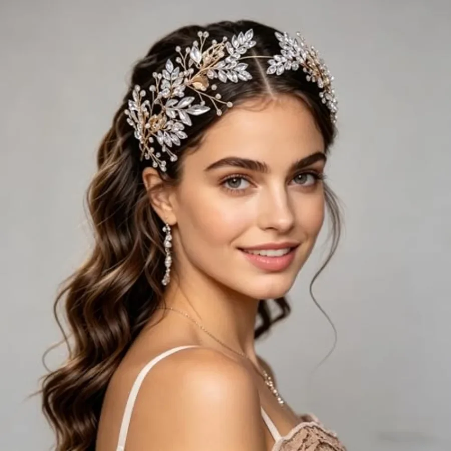 Rhinestone Wedding Headband Handmade Leaf Crystal Bridal Headpieces for Wedding Hair Accessories for Brides and Bridesmaid
Rhinestone Wedding Headband Handmade Leaf Crystal Bridal Headpieces for Wedding Hair Accessories for Brides and Bridesmaid