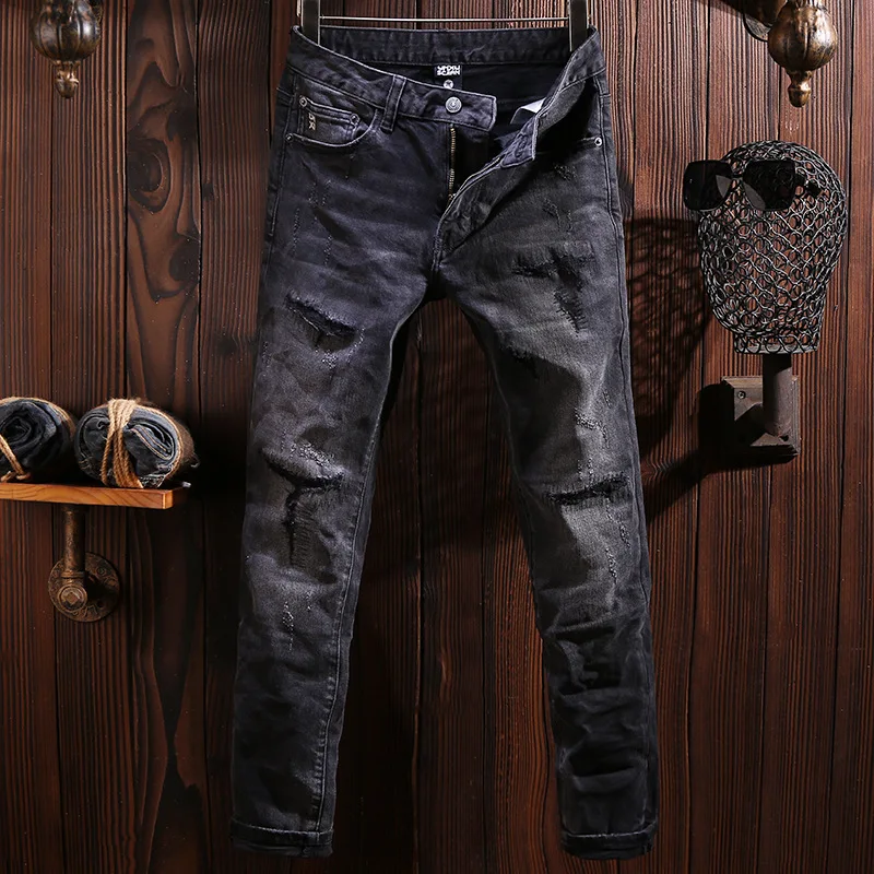 Heavy weight jeans men's black slim fit narrow leg hole patch personalized men's youth clothing fashionable small leg pants
Heavy weight jeans men's black slim fit narrow leg hole patch personalized men's youth clothing fashionable small leg pants