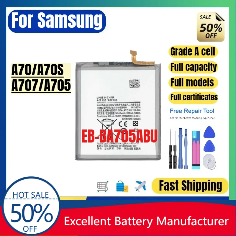 0 Cycle EB-BA705ABU Battery for Samsung Galaxy A70 A70S A705 A707 High Quality Replacement Lithium Polymer Bateria with Tools
0 Cycle EB-BA705ABU Battery for Samsung Galaxy A70 A70S A705 A707 High Quality Replacement Lithium Polymer Bateria with Tools