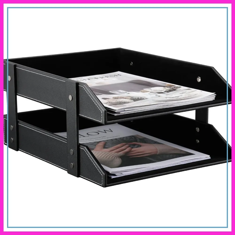 2-Tier Leather Letter Tray, Wooden Desk File Holder, Stackable Mail Organizer for Home Office
2-Tier Leather Letter Tray, Wooden Desk File Holder, Stackable Mail Organizer for Home Office