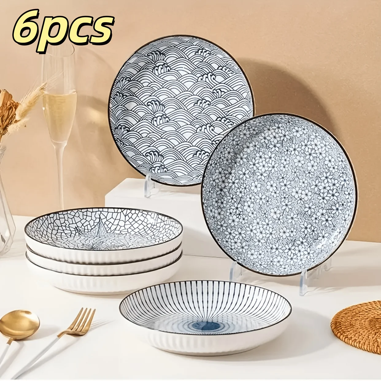 6pcs Japanese Ceramic Plates - 8-inch Round Blue & White Dinnerware, Heat-Resistant Microwave & Dishwasher Safe Suitable for Salads, Sushi, Pasta, Desserts, Elegant Suitable for Home Kitchen or Restaurant Use
6pcs Japanese Ceramic Plates - 8-inch Round Blue & White Dinnerware, Heat-Resistant Microwave & Dishwasher Safe Suitable for Salads, Sushi, Pasta, Desserts, Elegant Suitable for Home Kitchen or Restaurant Use