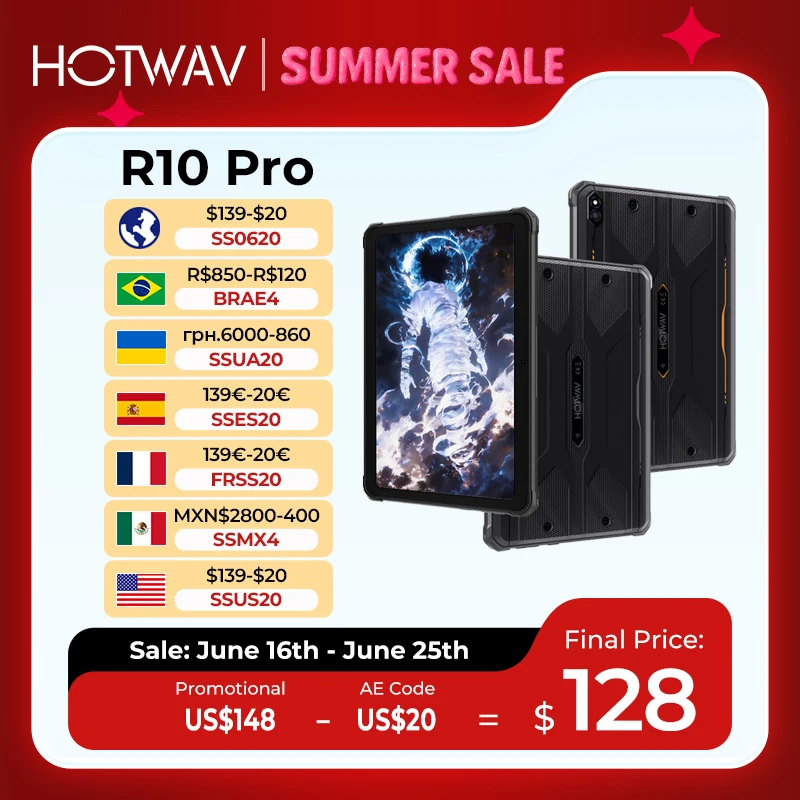 Прочный планшет HOTWAV R10 Pro, 10800 мАч, массивная батарея, 10,1-дюймовый HD+-дисплей, Android 14, 8 ГБ, 256 ГБ, 13 МП, 4G, глобальный планшетный ПК
Прочный планшет HOTWAV R10 Pro, 10800 мАч, массивная батарея, 10,1-дюймовый HD+-дисплей, Android 14, 8 ГБ, 256 ГБ, 13 МП, 4G, глобальный планшетный ПК