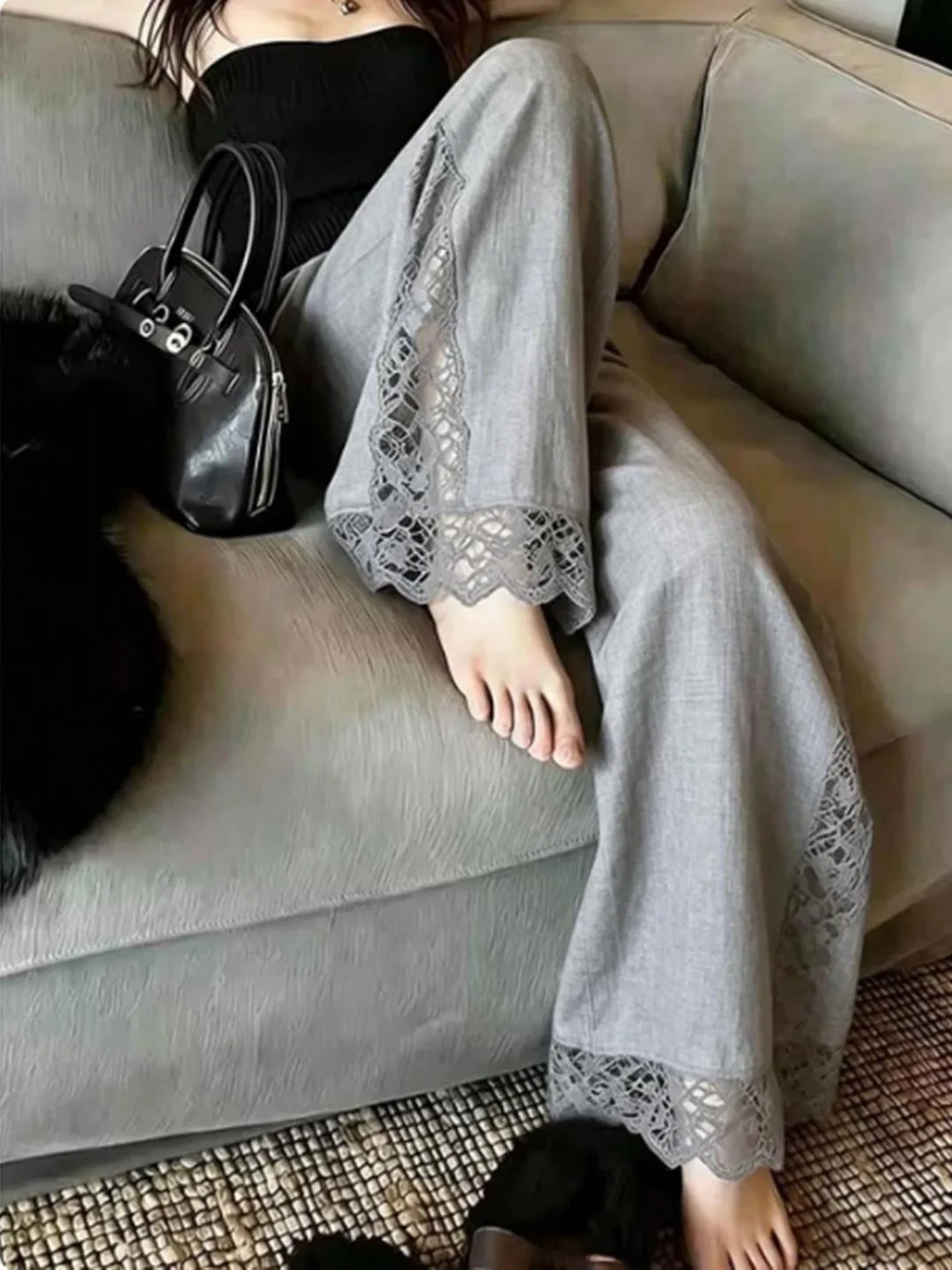 Gray Lace Patchwork Wide Leg Pants Women's Summer New Unique Beautiful Super Good Looking Drape Loose Straight Cut Trousers
Gray Lace Patchwork Wide Leg Pants Women's Summer New Unique Beautiful Super Good Looking Drape Loose Straight Cut Trousers