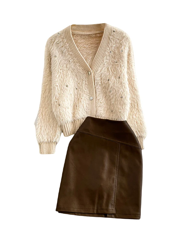 Ele Diamond Embedded V-Ne Jaet Women's Winter Thiened Sequin Insert High Waist Skirt Set Faionable Commute Sle
Ele Diamond Embedded V-Ne Jaet Women's Winter Thiened Sequin Insert High Waist Skirt Set Faionable Commute Sle