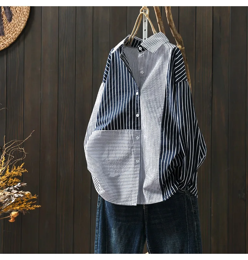 100% Cotton striped patchwork tops ladies summer fall vintage design blue striped long sleeve tops korean popular clothes
100% Cotton striped patchwork tops ladies summer fall vintage design blue striped long sleeve tops korean popular clothes