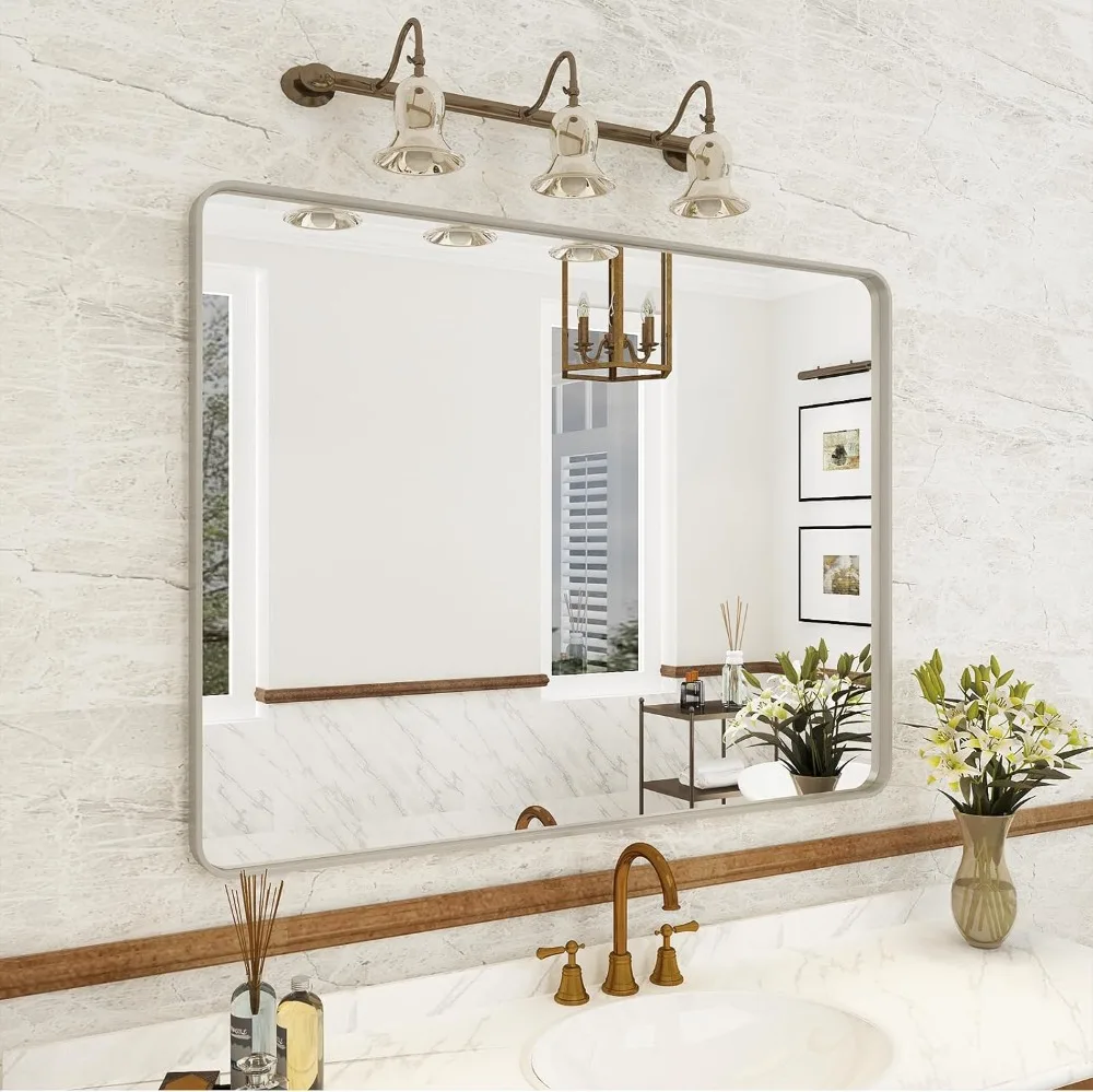 40x30 Silver Mirror for Bathroom, Brushed Metal Framed Bathroom Vanity Mirror, Modern Silver Rectangle Wall Mirror
40x30 Silver Mirror for Bathroom, Brushed Metal Framed Bathroom Vanity Mirror, Modern Silver Rectangle Wall Mirror