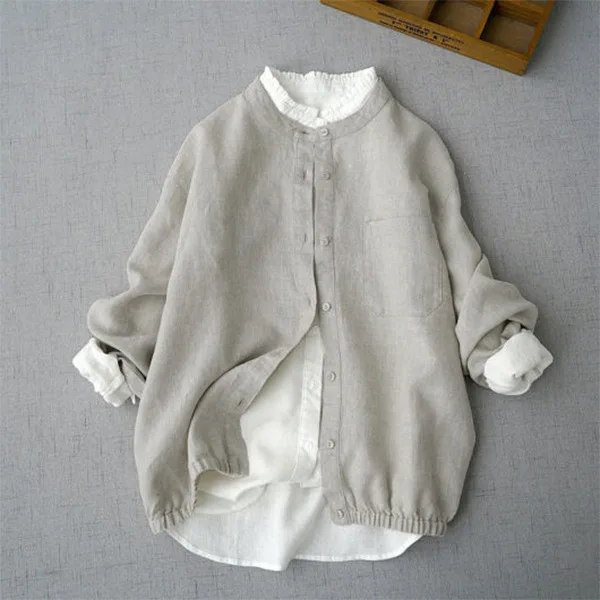 Cotton and Linen Long Sleeved Shirt, Women's Clothing, Hem Closure, Solid Color Jacket
Cotton and Linen Long Sleeved Shirt, Women's Clothing, Hem Closure, Solid Color Jacket