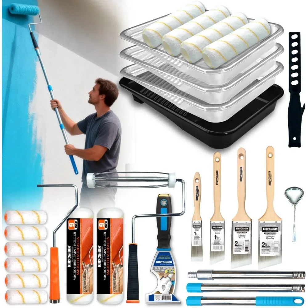 28 Piece Paint Kit with Tray Brushes Rollers Frame and Pole for Walls Ceilings and Trim
28 Piece Paint Kit with Tray Brushes Rollers Frame and Pole for Walls Ceilings and Trim