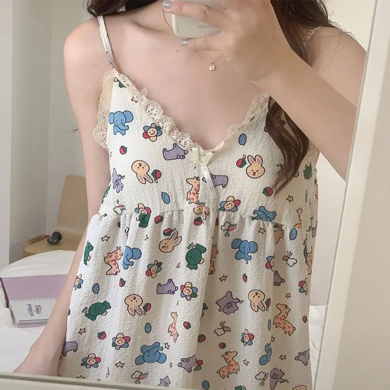 Nightgown for Women Korean Style Cartoon Pajamas Summer Loose Cute New Home Clothes Lingeries Sexy Female Sleeping Woman Night
Nightgown for Women Korean Style Cartoon Pajamas Summer Loose Cute New Home Clothes Lingeries Sexy Female Sleeping Woman Night