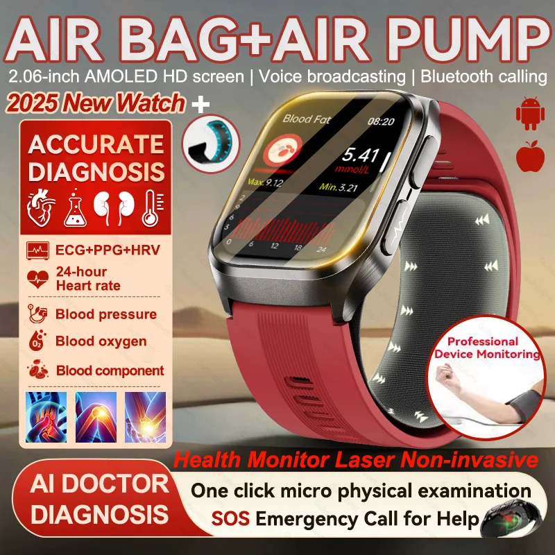 New Airbag Air Pump Blood Pressure Accurate Diagnosis Watches ECG Uric Acid Blood Fat Temperature Bluetooth Call Men Smart Watch
New Airbag Air Pump Blood Pressure Accurate Diagnosis Watches ECG Uric Acid Blood Fat Temperature Bluetooth Call Men Smart Watch