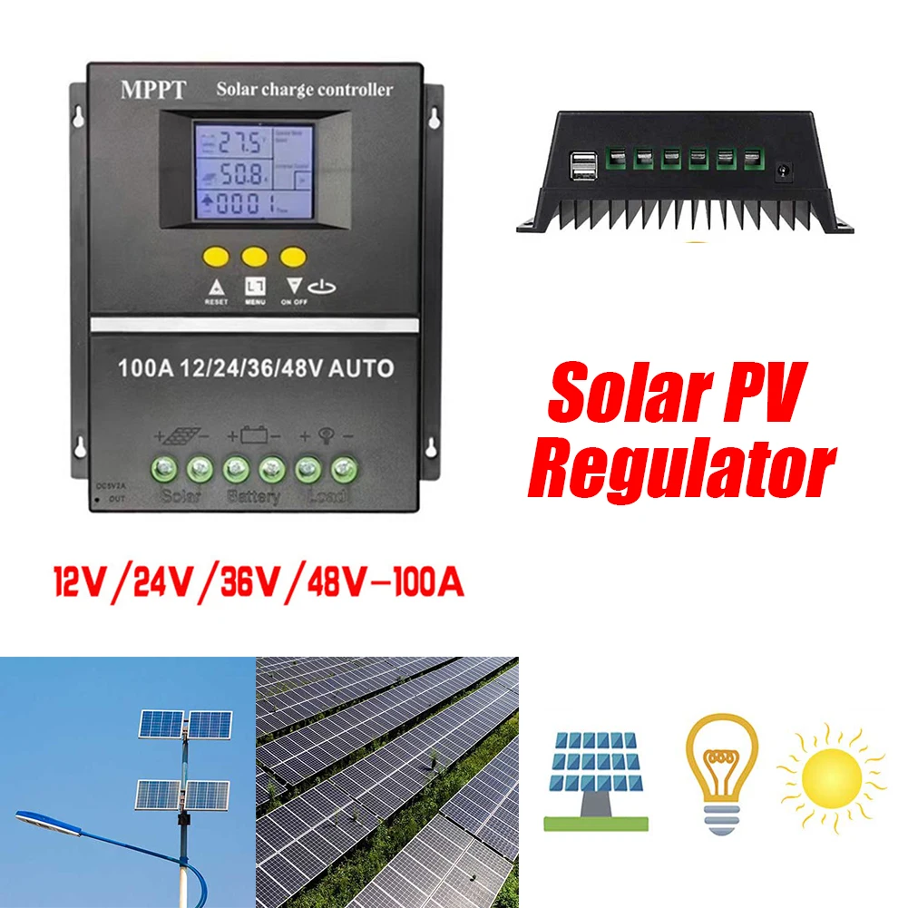 100A MPPT Solar Charge Controller Solar PV Battery Charger LCD Display Intelligent Regulator 12V 24V 36V 48V for Solar Panel
100A MPPT Solar Charge Controller Solar PV Battery Charger LCD Display Intelligent Regulator 12V 24V 36V 48V for Solar Panel