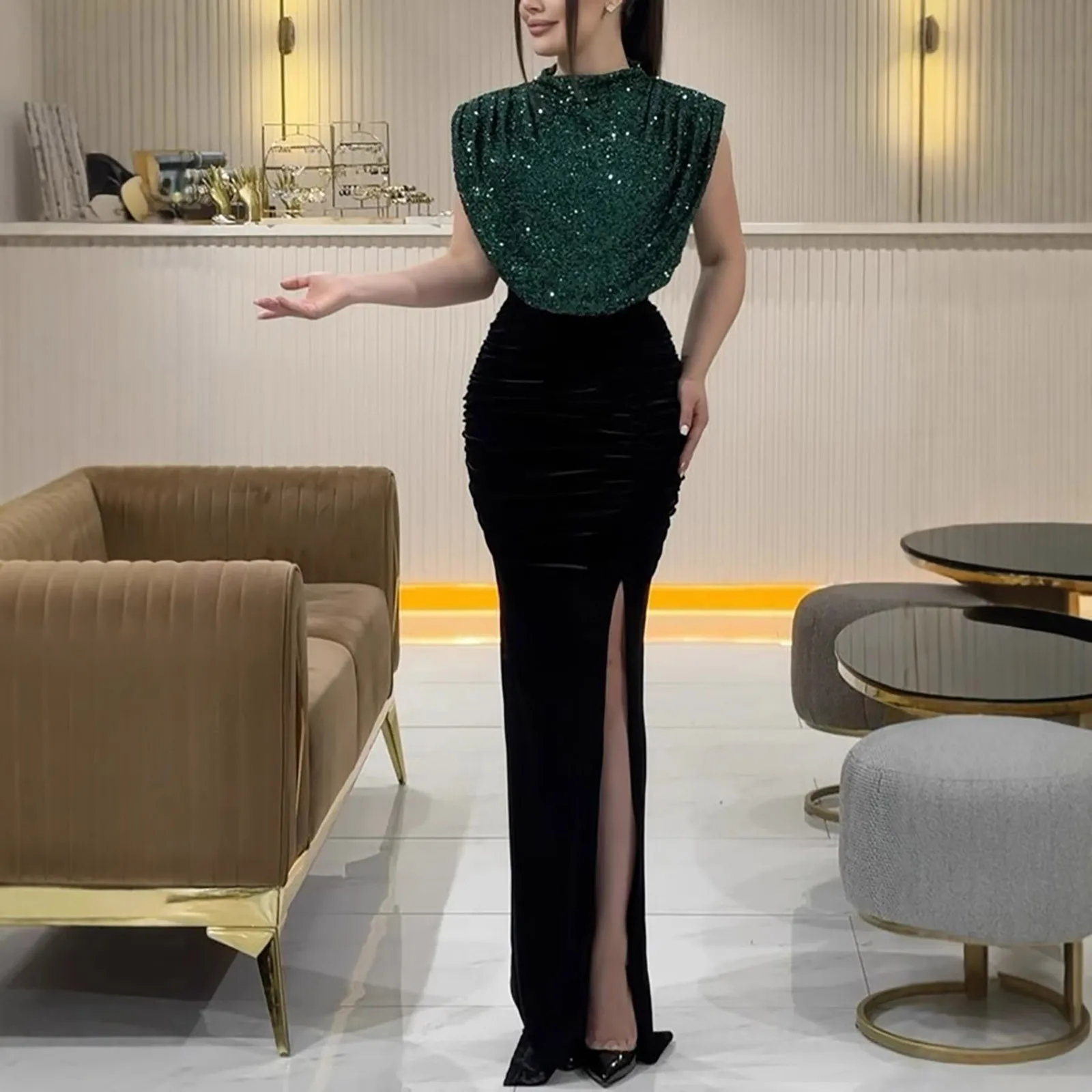 2025 Sexy Sequin Slit Evening Dress Women Fashiona Round Neck Sleeveless Sequin High Waisted Slit Christmas Party Dress Women
2025 Sexy Sequin Slit Evening Dress Women Fashiona Round Neck Sleeveless Sequin High Waisted Slit Christmas Party Dress Women