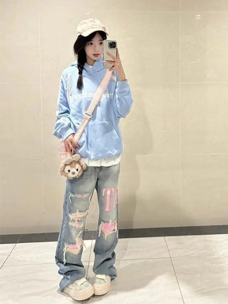 Vintage Distressed Blue Jeans Baggy Denim Trousers Women 2000s High Waist Korean Y2k Streetwear Punk Wide Leg Pants Clothes 2025
Vintage Distressed Blue Jeans Baggy Denim Trousers Women 2000s High Waist Korean Y2k Streetwear Punk Wide Leg Pants Clothes 2025