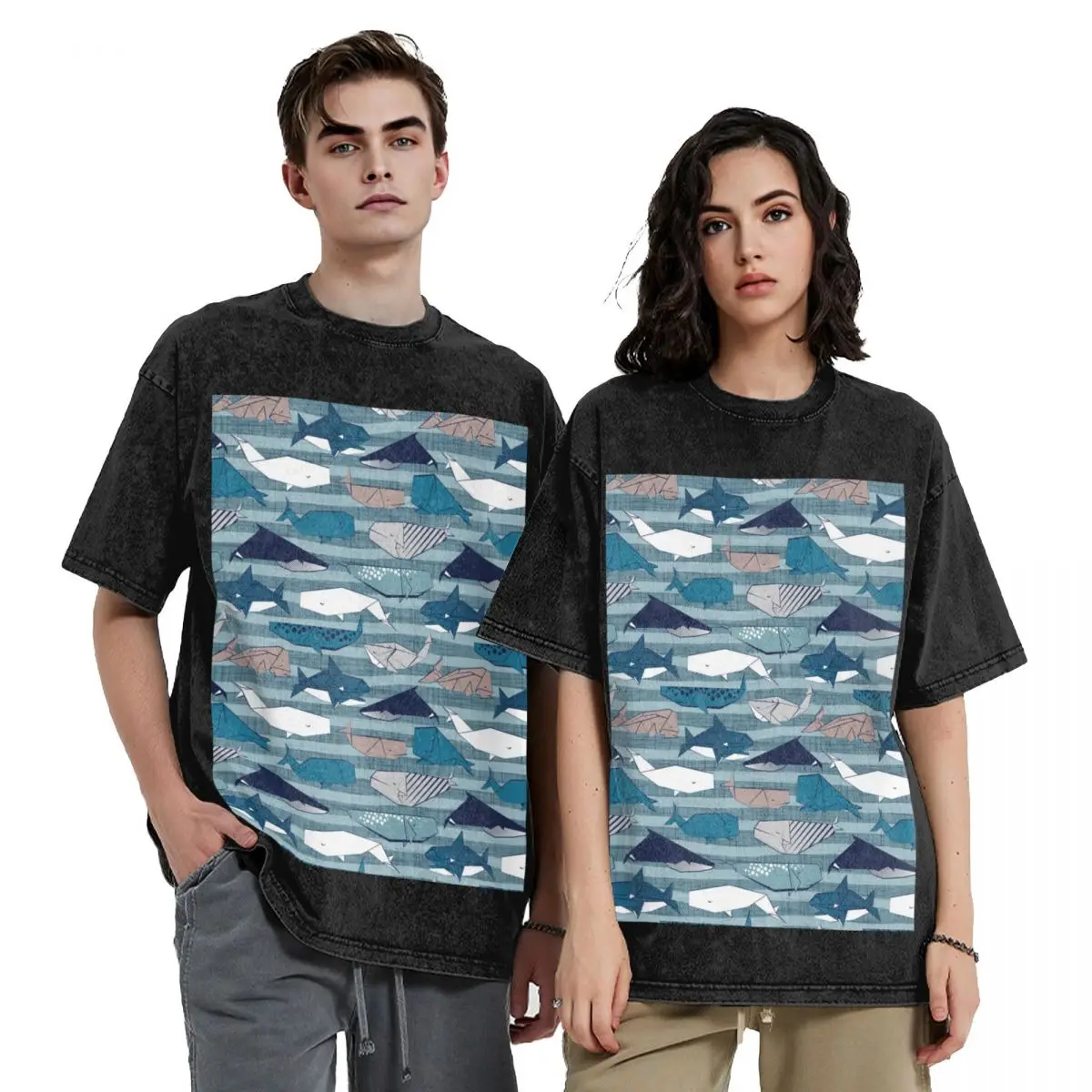 Origami Sea // linen texture and nautical stripes background teal white and taupe whales T-Shirt
Origami Sea // linen texture and nautical stripes background teal white and taupe whales T-Shirt
